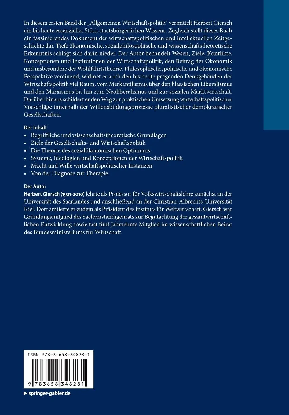 Rückseite: 9783658348281 | Allgemeine Wirtschaftspolitik: Grundlagen | Herbert Giersch | Buch