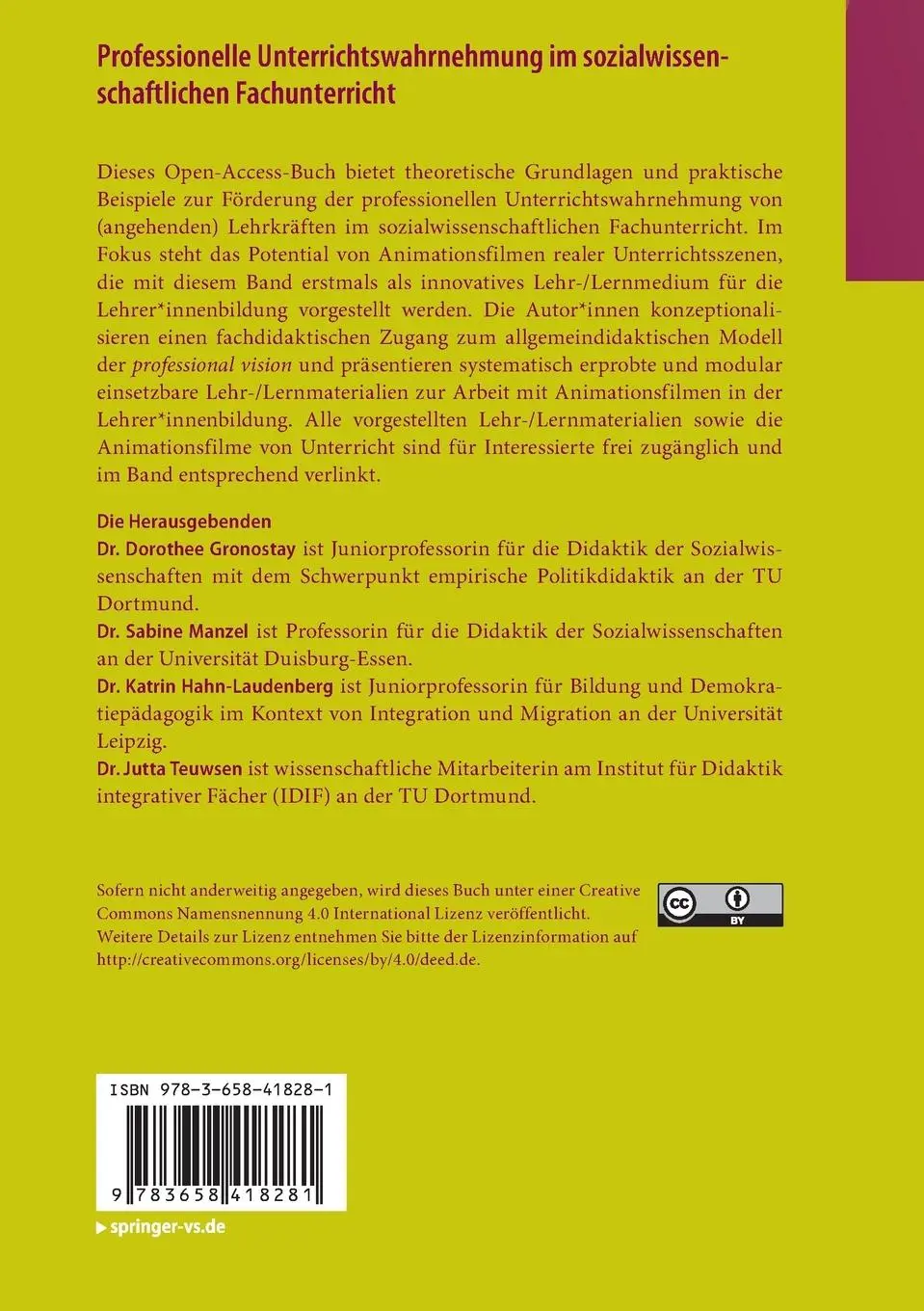 Rückseite: 9783658418281 | Professionelle Unterrichtswahrnehmung im sozialwissenschaftlichen...