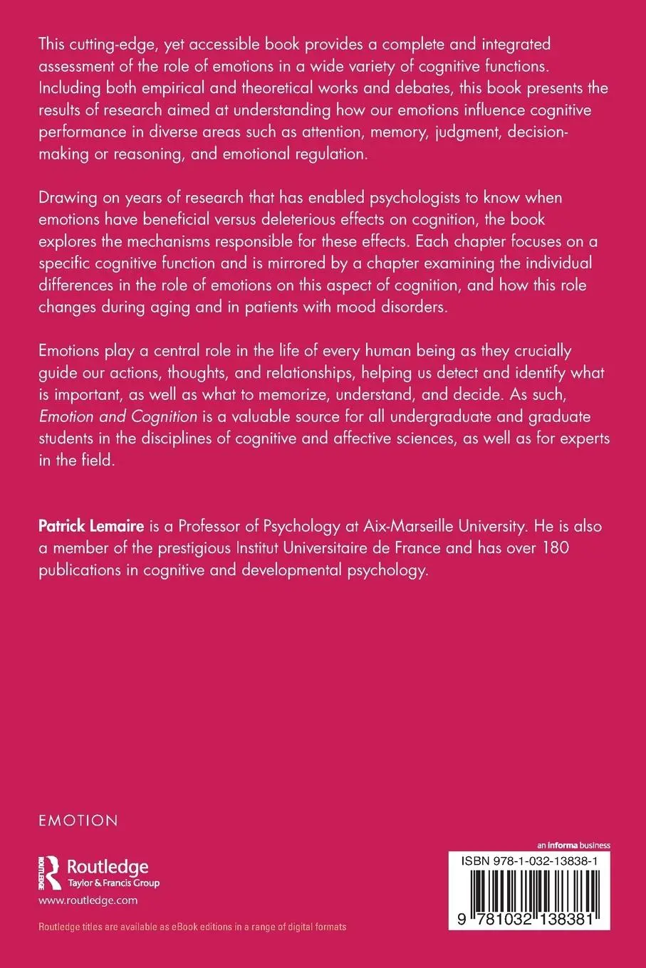 Rückseite: 9781032138381 | Emotion and Cognition | An Introduction | Patrick Lemaire | Buch