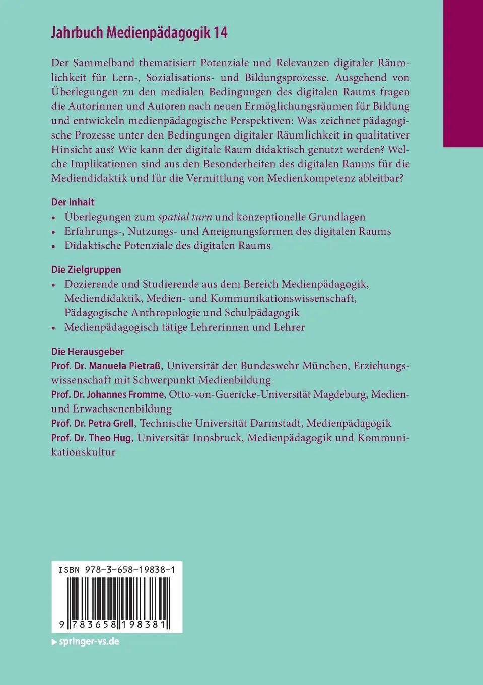 Rückseite: 9783658198381 | Jahrbuch Medienpädagogik 14 | Manuela Pietraß (u. a.) | Taschenbuch
