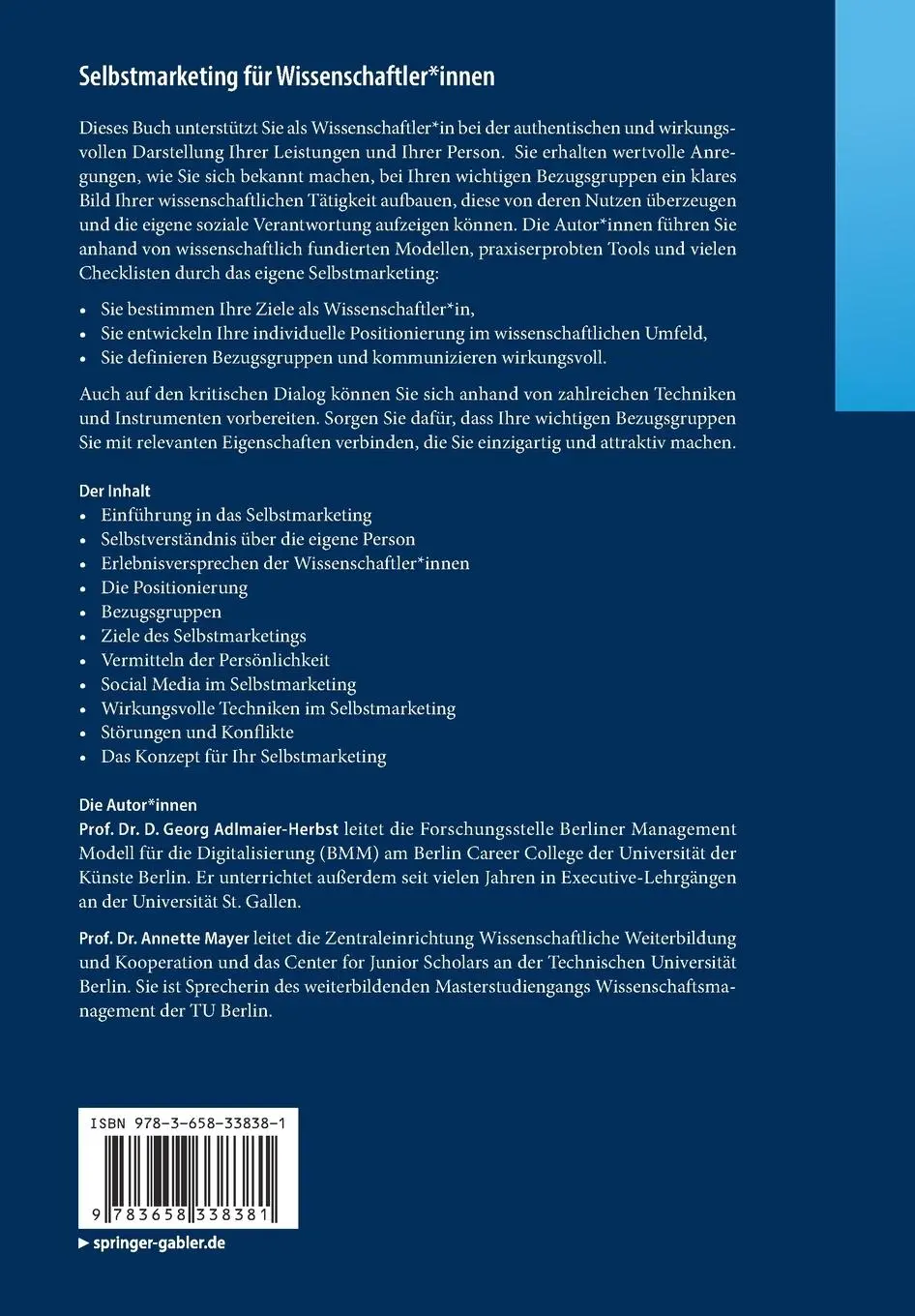 Rückseite: 9783658338381 | Selbstmarketing für Wissenschaftler*innen | Annette Mayer (u. a.)