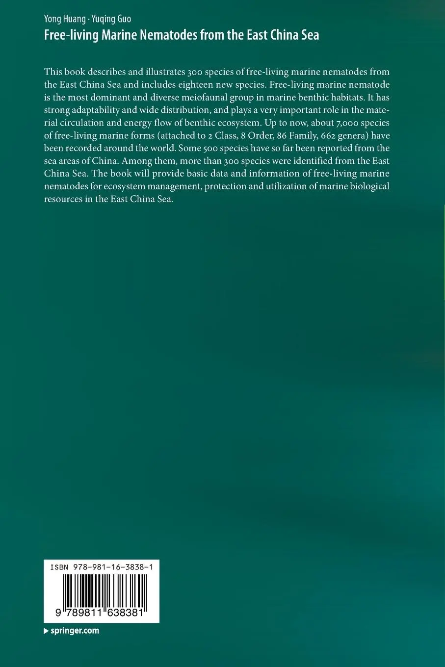 Rückseite: 9789811638381 | Free-living Marine Nematodes from the East China Sea | Huang (u. a.)
