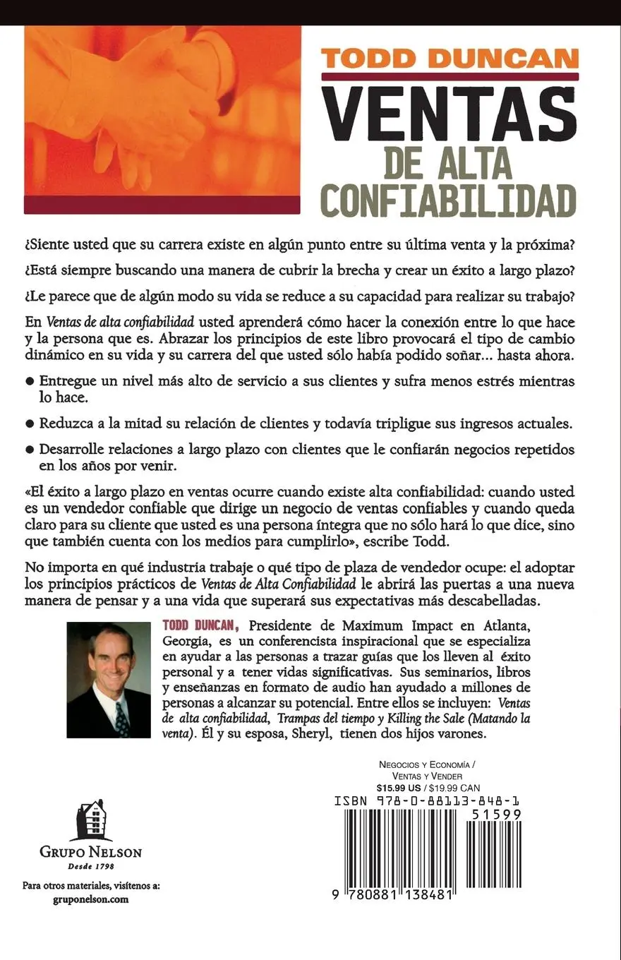 Rückseite: 9780881138481 | Ventas de Alta Confiabilidad | Requisito Esencial Para Las Ventas
