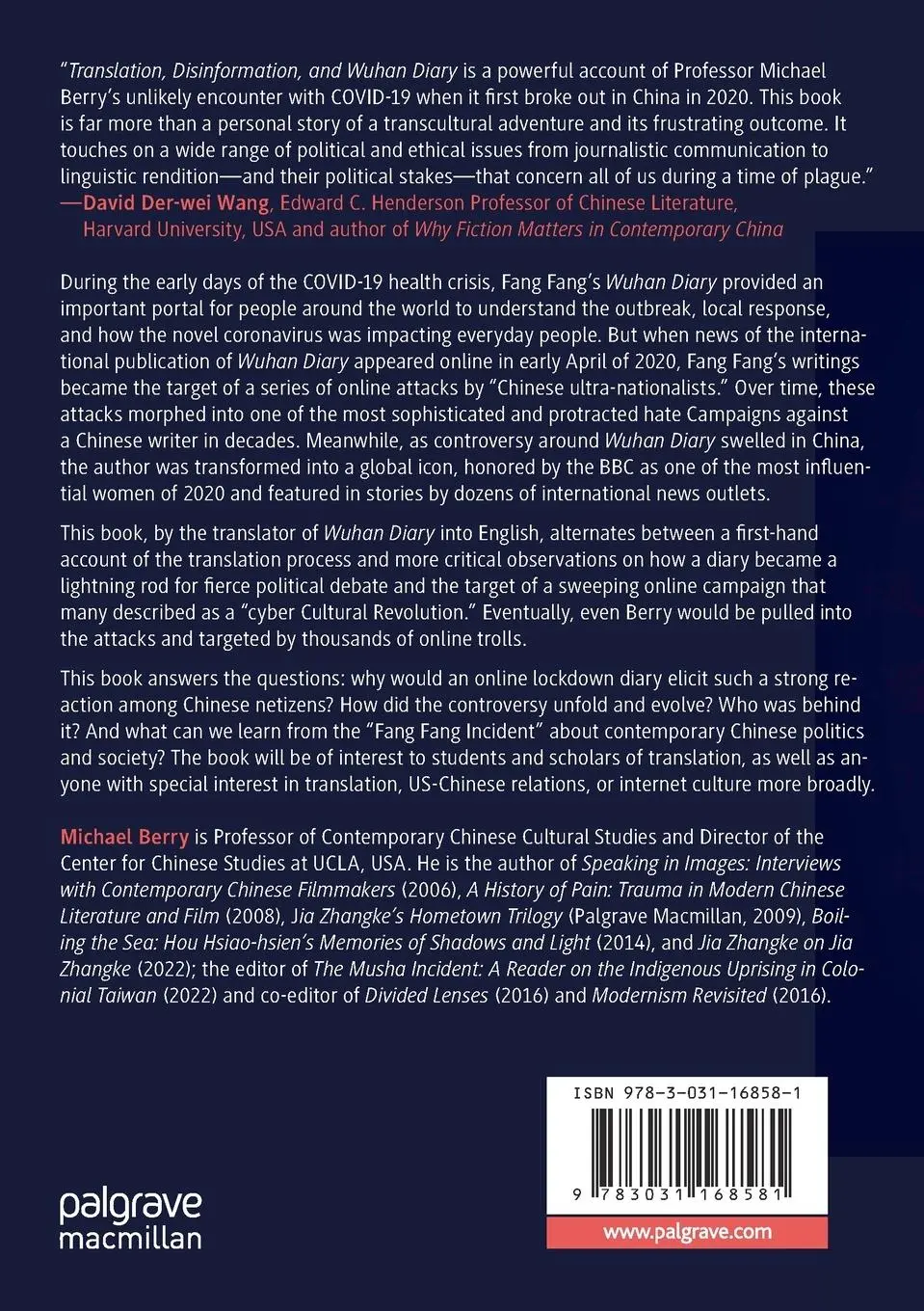 Rückseite: 9783031168581 | Translation, Disinformation, and Wuhan Diary | Michael Berry | Buch