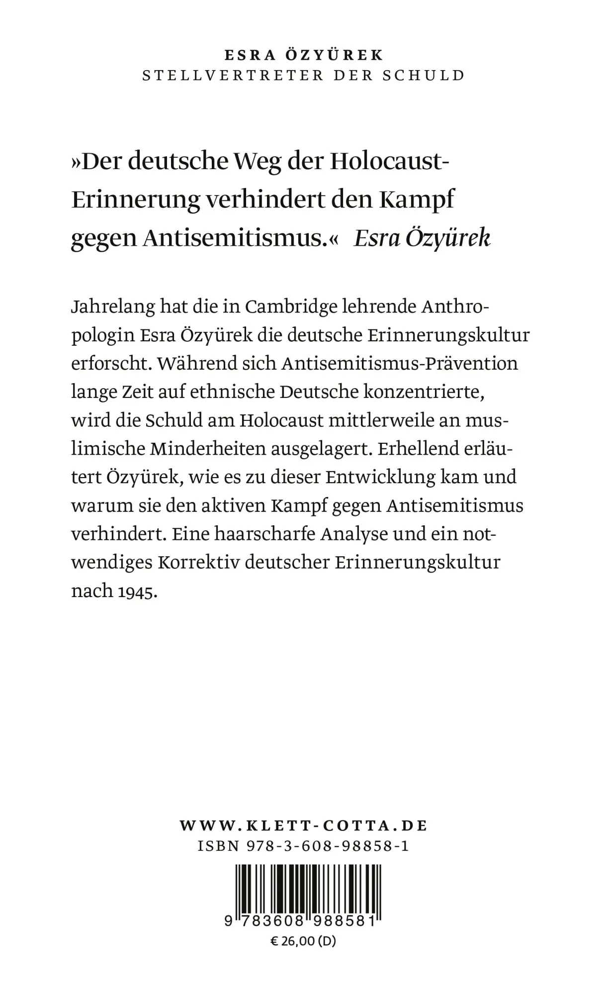 Rückseite: 9783608988581 | Stellvertreter der Schuld | Esra Özyürek | Buch | 320 S. | Deutsch