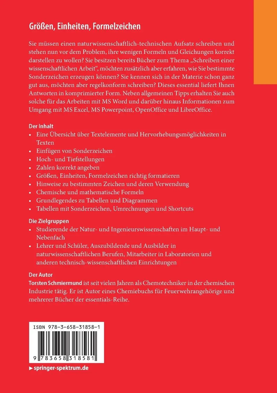 Rückseite: 9783658318581 | Größen, Einheiten, Formelzeichen | Torsten Schmiermund | Taschenbuch