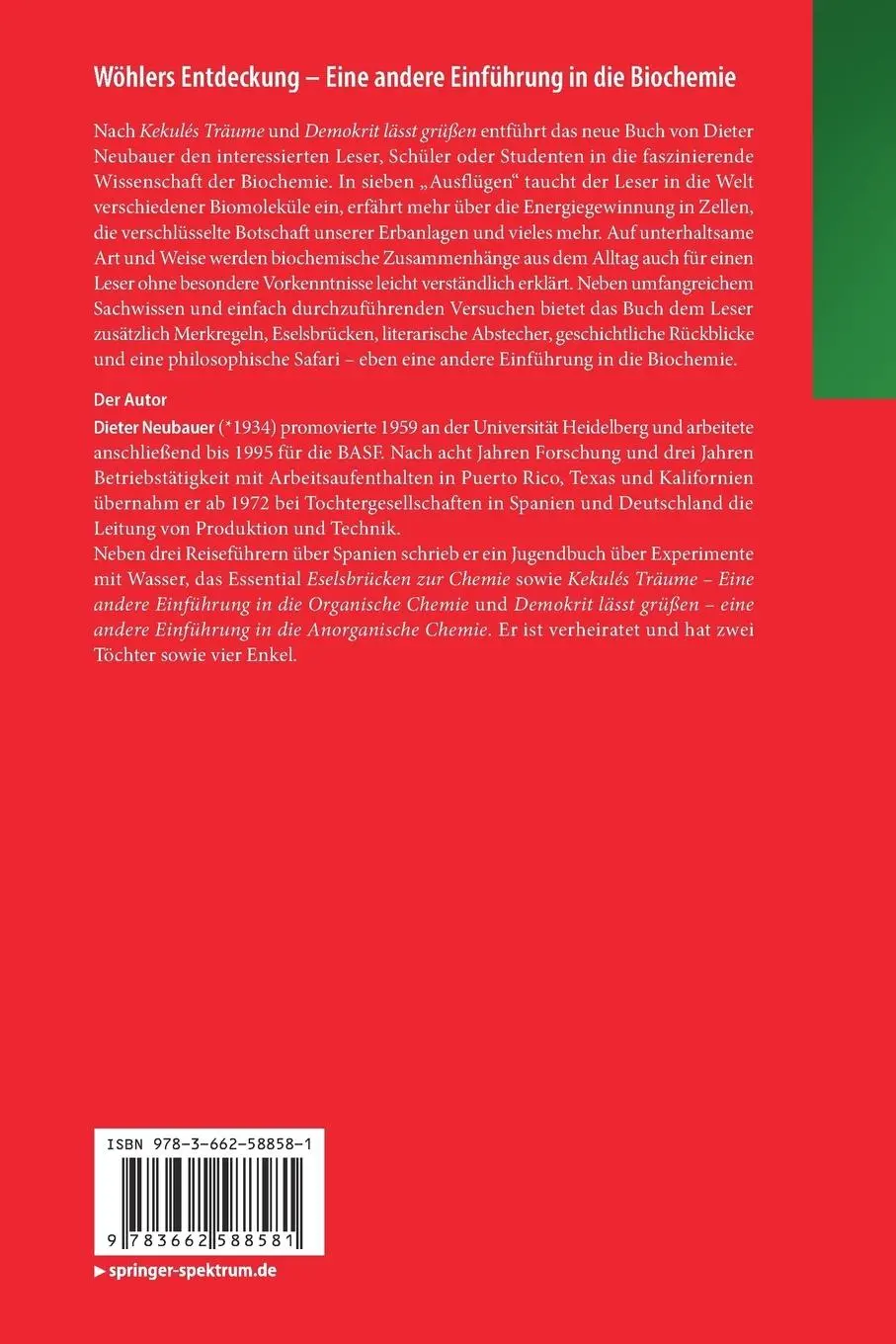 Rückseite: 9783662588581 | Wöhlers Entdeckung - Eine andere Einführung in die Biochemie | Buch