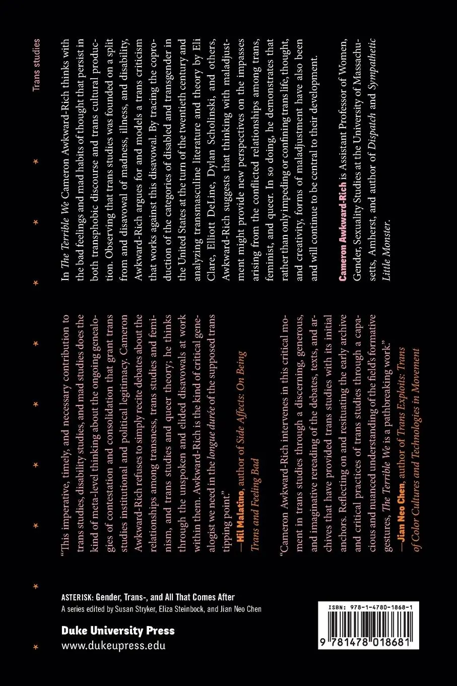 Rückseite: 9781478018681 | The Terrible We | Thinking with Trans Maladjustment | Awkward-Rich