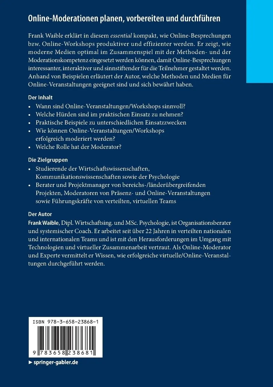 Rückseite: 9783658238681 | Online-Moderationen planen, vorbereiten und durchführen | Frank Waible