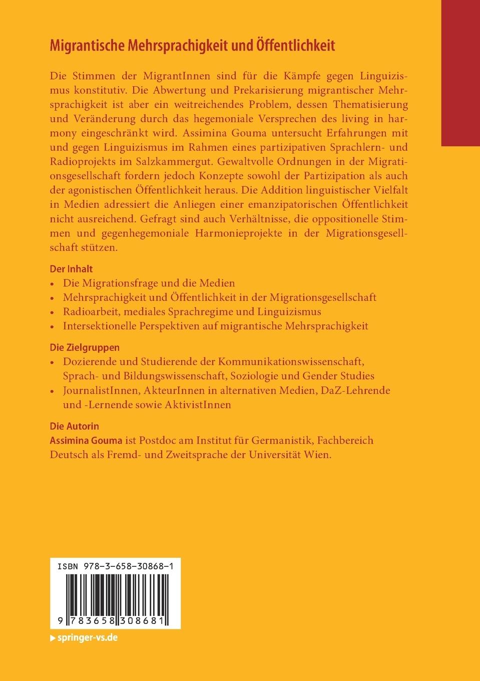 Rückseite: 9783658308681 | Migrantische Mehrsprachigkeit und Öffentlichkeit | Assimina Gouma | xi