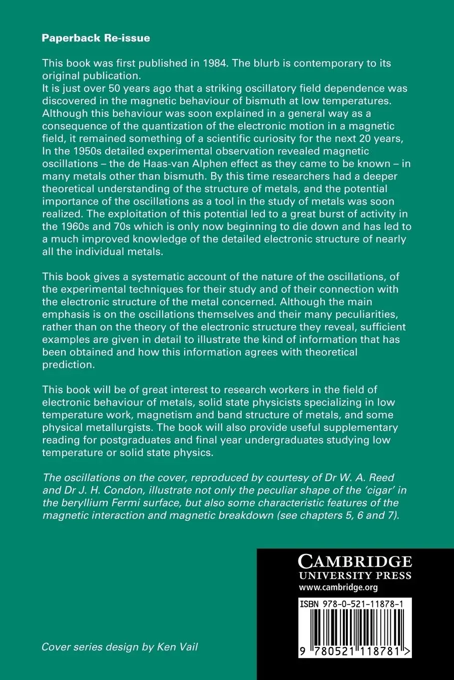 Rückseite: 9780521118781 | Magnetic Oscillations in Metals | D. Shoenberg (u. a.) | Taschenbuch