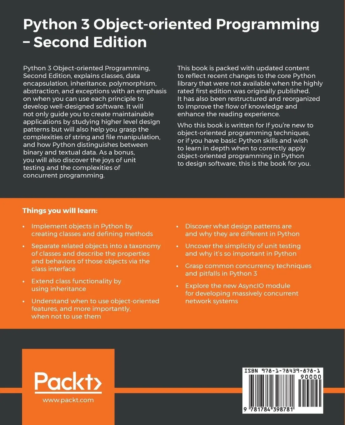 Rückseite: 9781784398781 | Python 3 Object-Oriented Programming - Second Edition | Dusty Phillips
