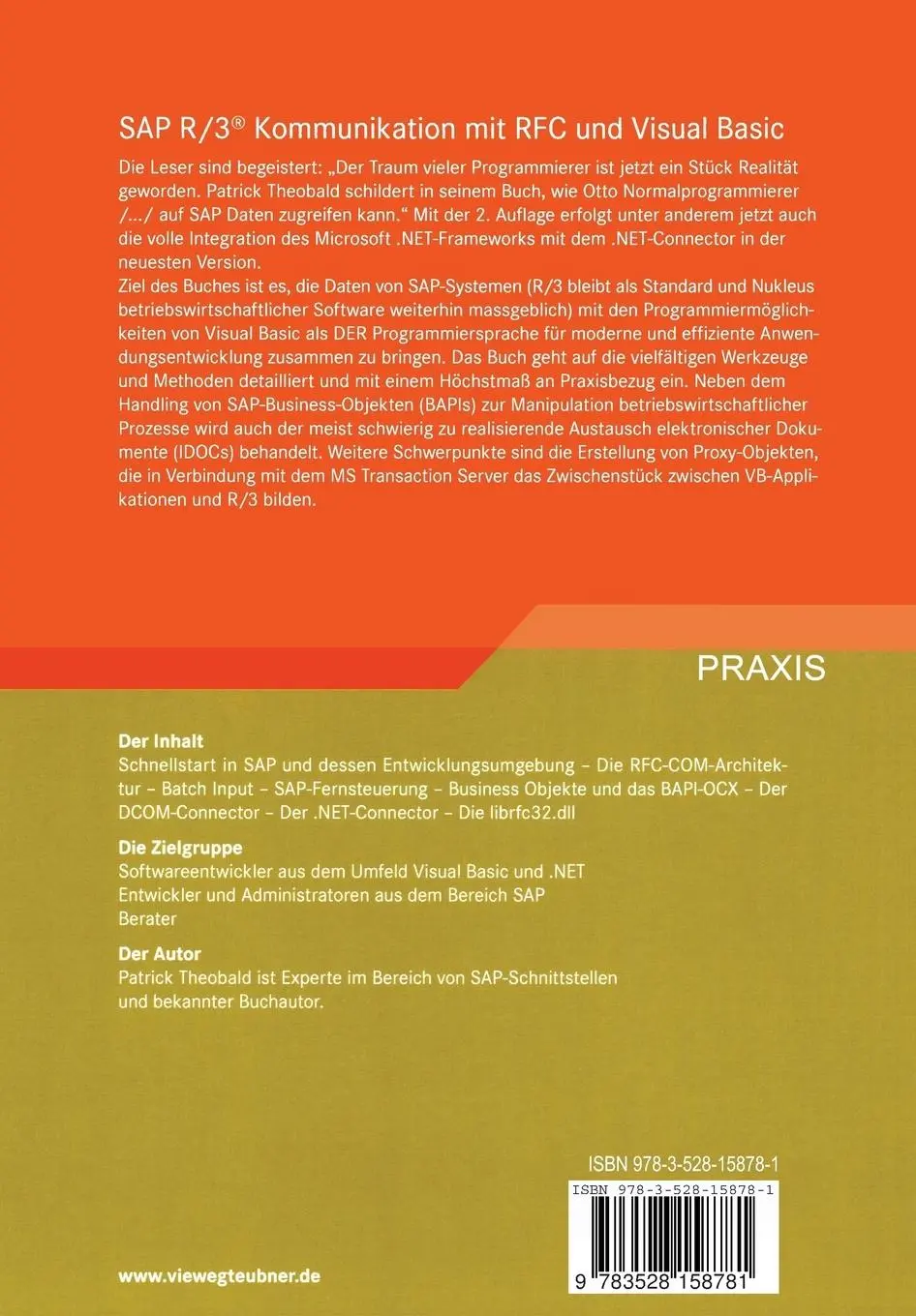 Rückseite: 9783528158781 | SAP R/3® Kommunikation mit RFC und Visual Basic | Patrick Theobald