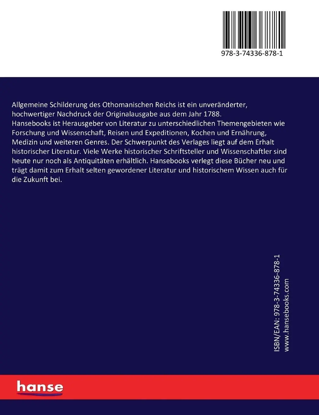 Rückseite: 9783743368781 | Allgemeine Schilderung des Othomanischen Reichs | D´Ohsson | Buch