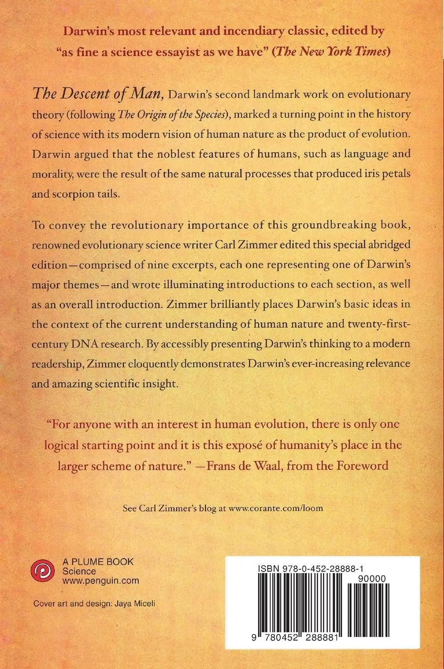 Rückseite: 9780452288881 | The Descent of Man | The Concise Edition | Charles Darwin | Buch