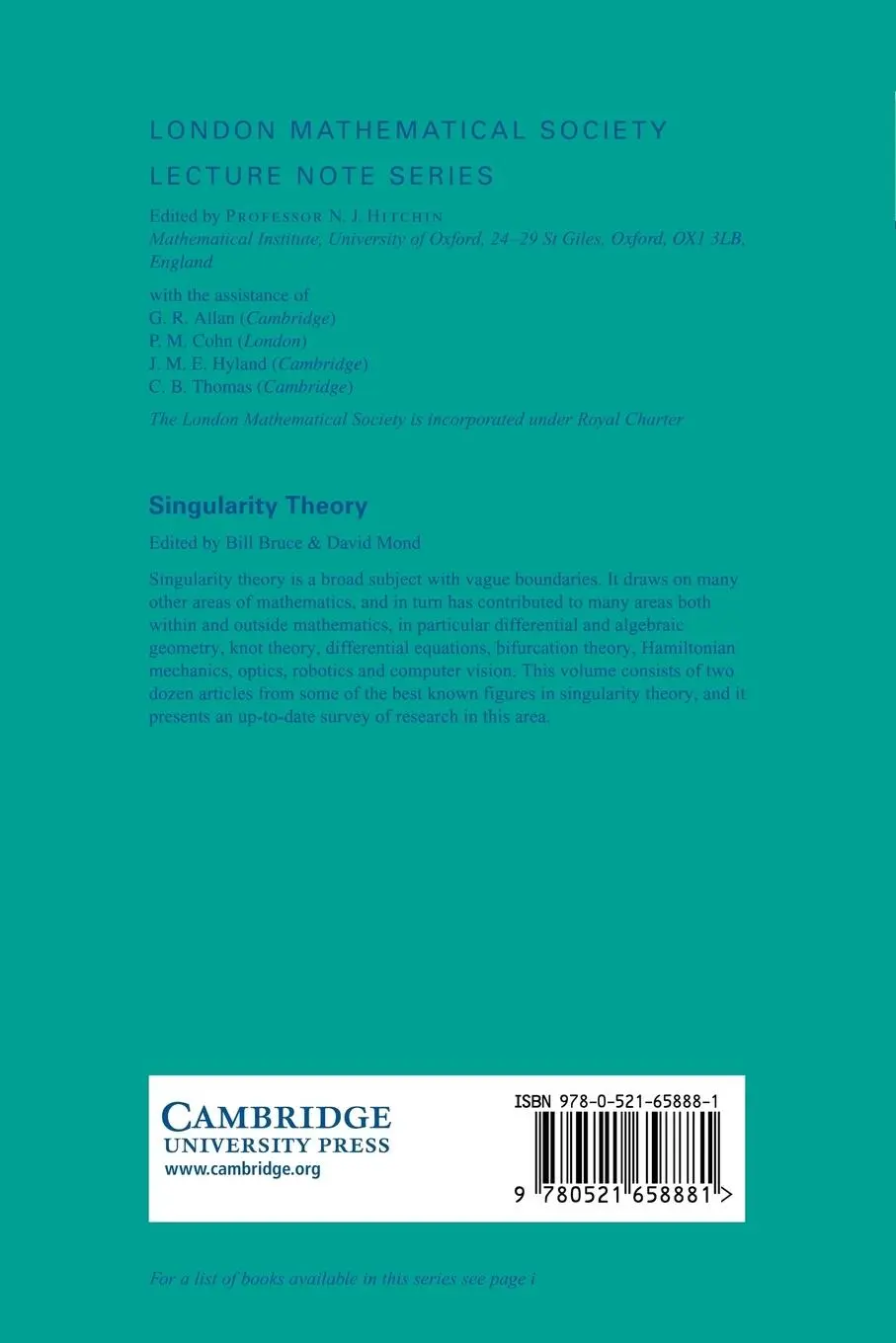 Rückseite: 9780521658881 | Singularity Theory | J. W. Bruce (u. a.) | Taschenbuch | Englisch