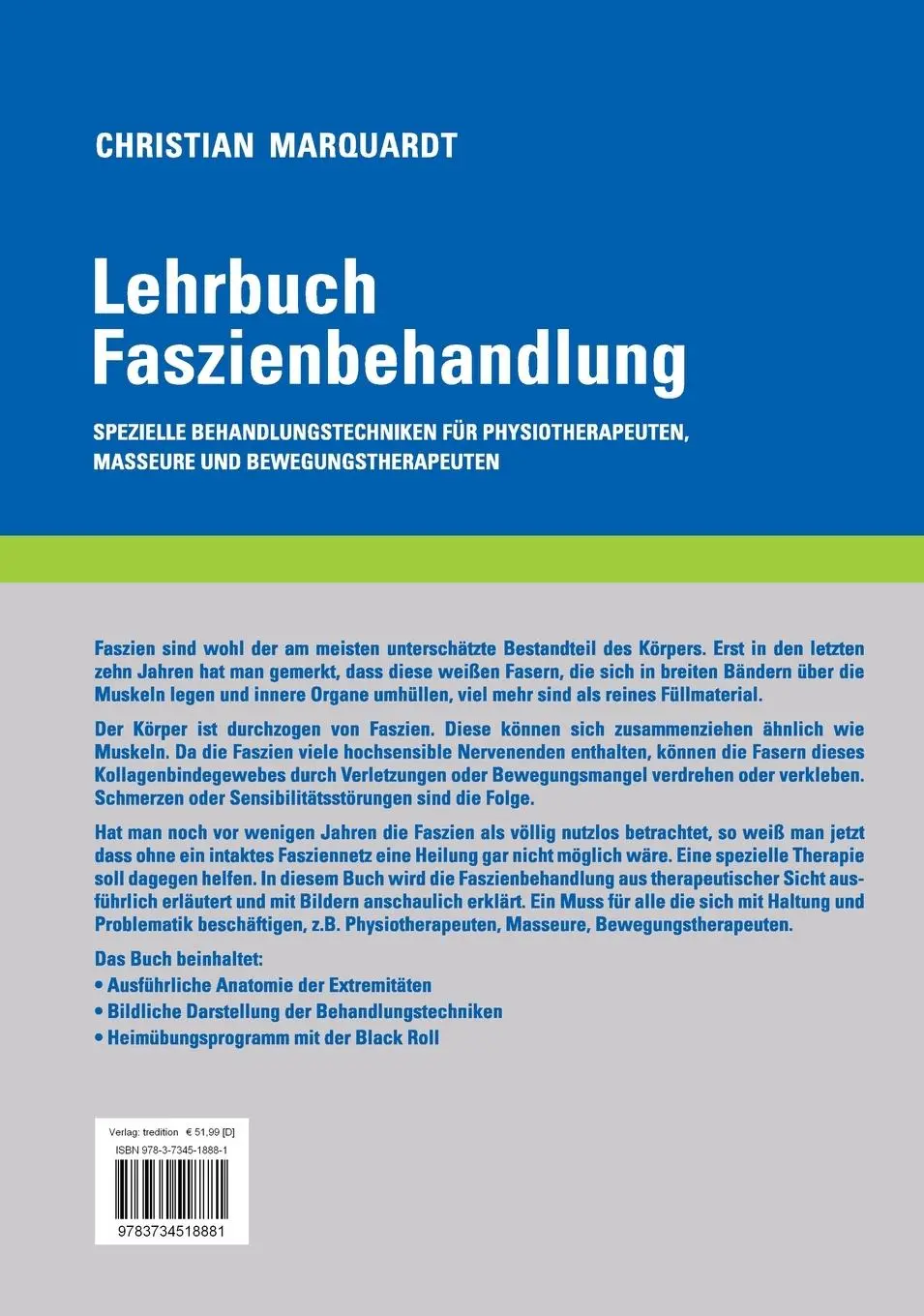 Rückseite: 9783734518881 | Lehrbuch Faszienbehandlung | Christian Marquardt | Buch | 192 S.