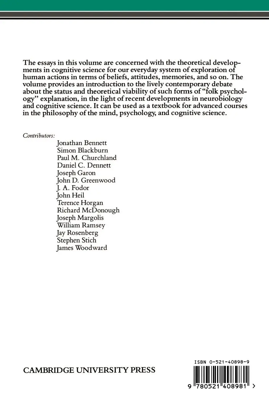 Rückseite: 9780521408981 | The Future of Folk Psychology | Intentionality and Cognitive Science