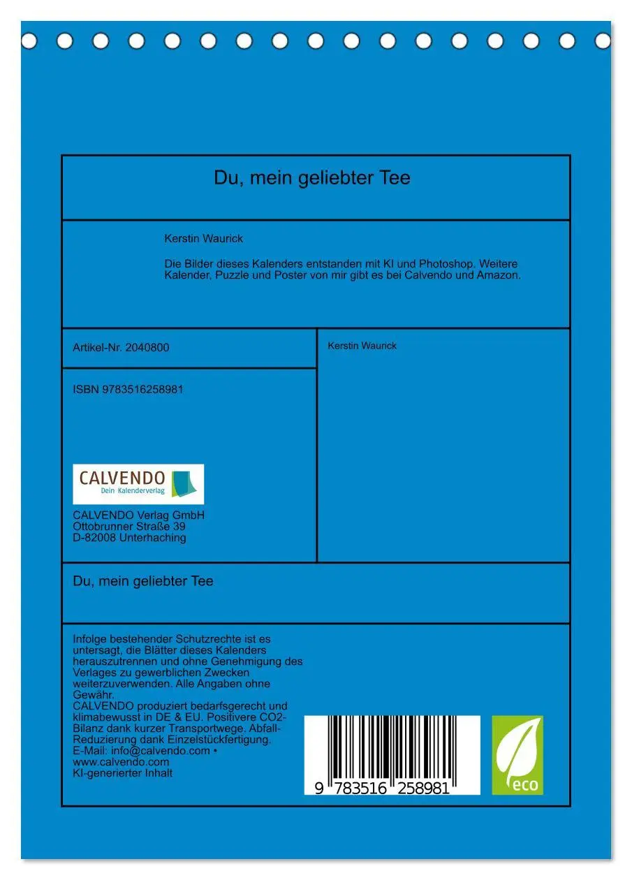 Bild: 9783516258981 | Du, mein geliebter Tee (Tischkalender 2026 DIN A5 hoch), CALVENDO...