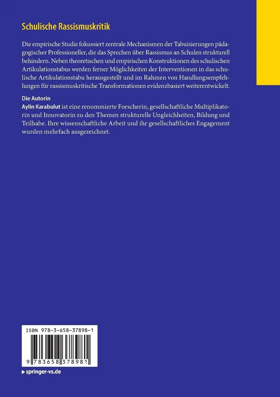 Rückseite: 9783658378981 | Schulische Rassismuskritik | Aylin Karabulut | Taschenbuch | xii