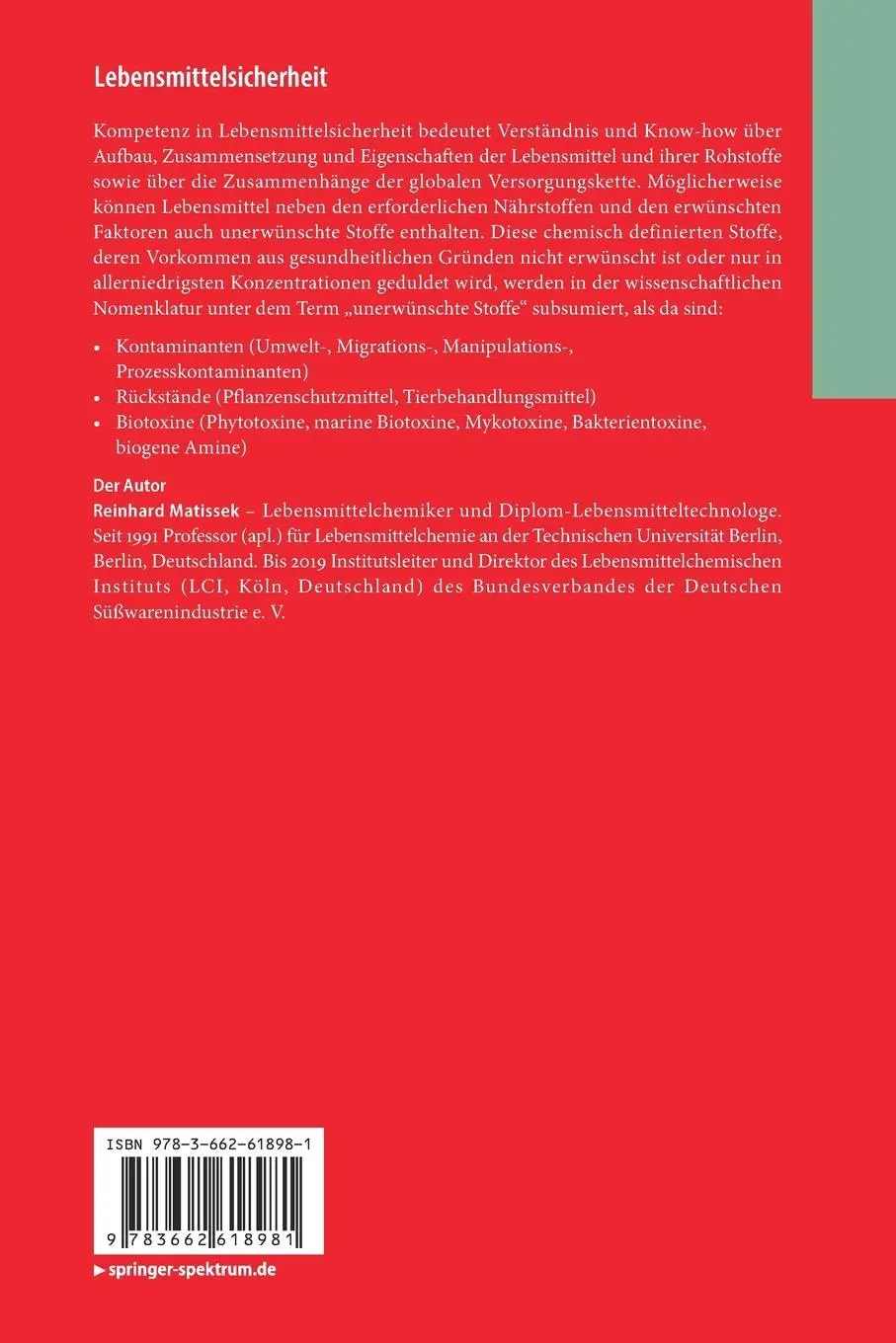 Rückseite: 9783662618981 | Lebensmittelsicherheit | Kontaminanten - Rückstände - Biotoxine | Buch