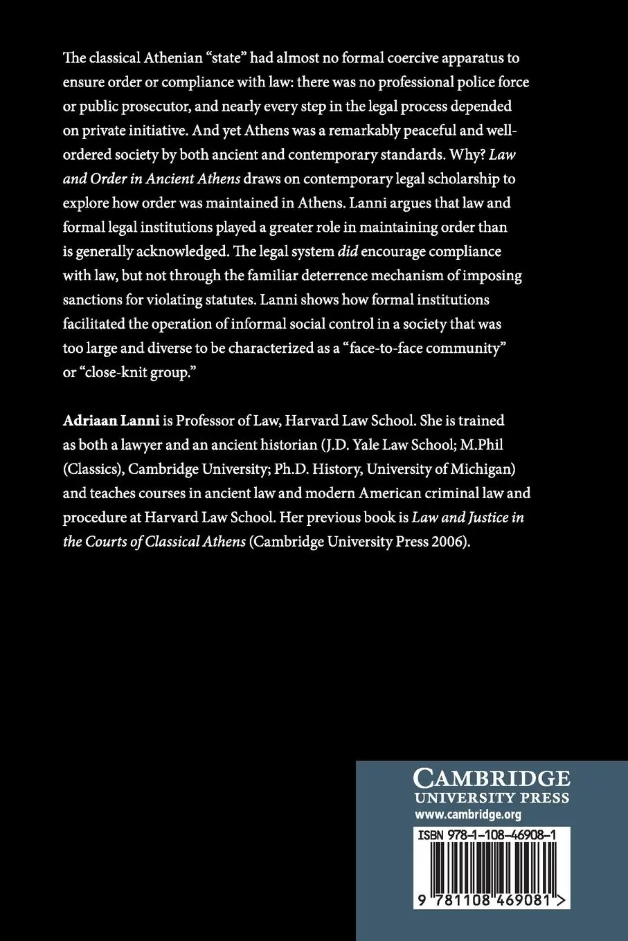 Rückseite: 9781108469081 | Law and Order in Ancient Athens | Adriaan Lanni | Taschenbuch | 2018