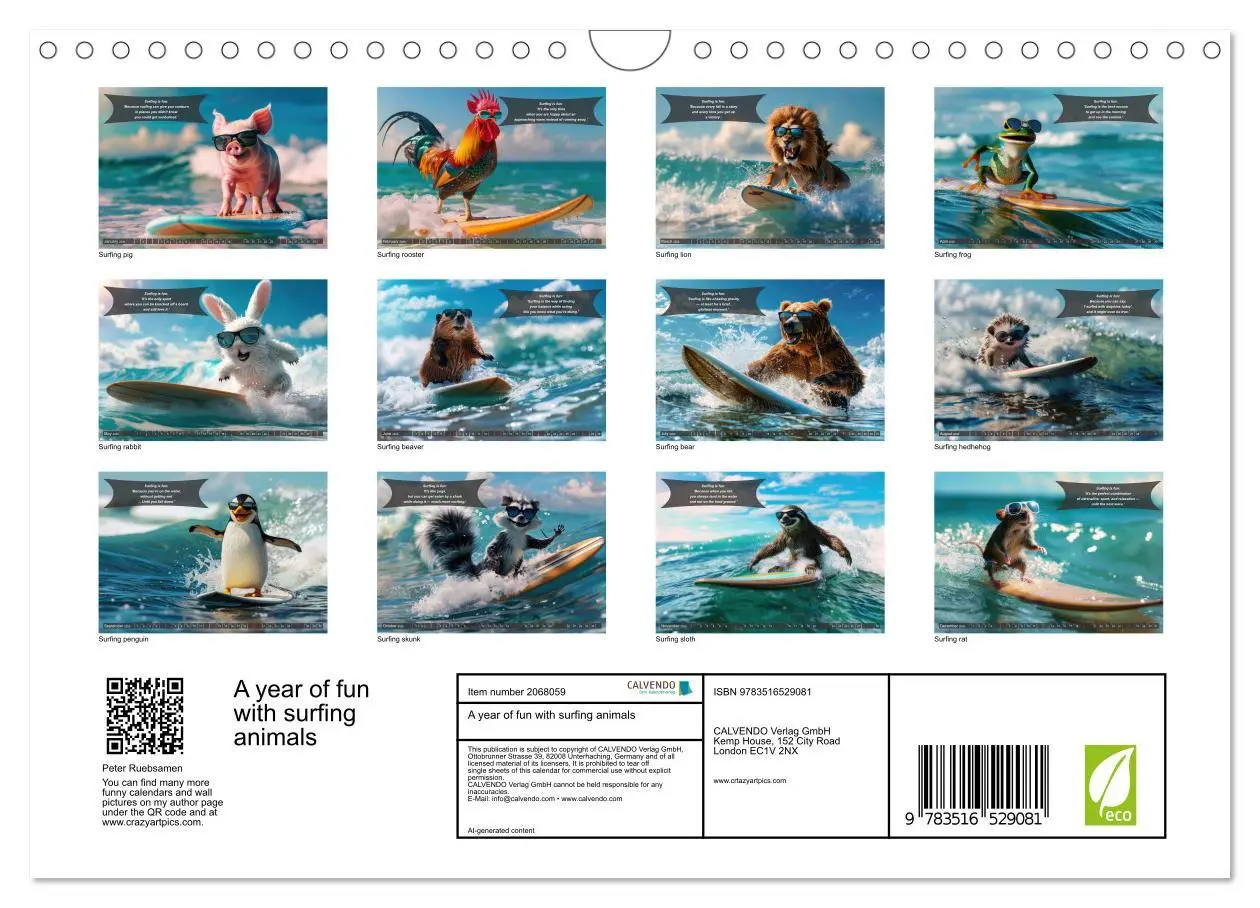 Bild: 9783516529081 | A year of fun with surfing animals (Wall Calendar 2026 DIN A4...