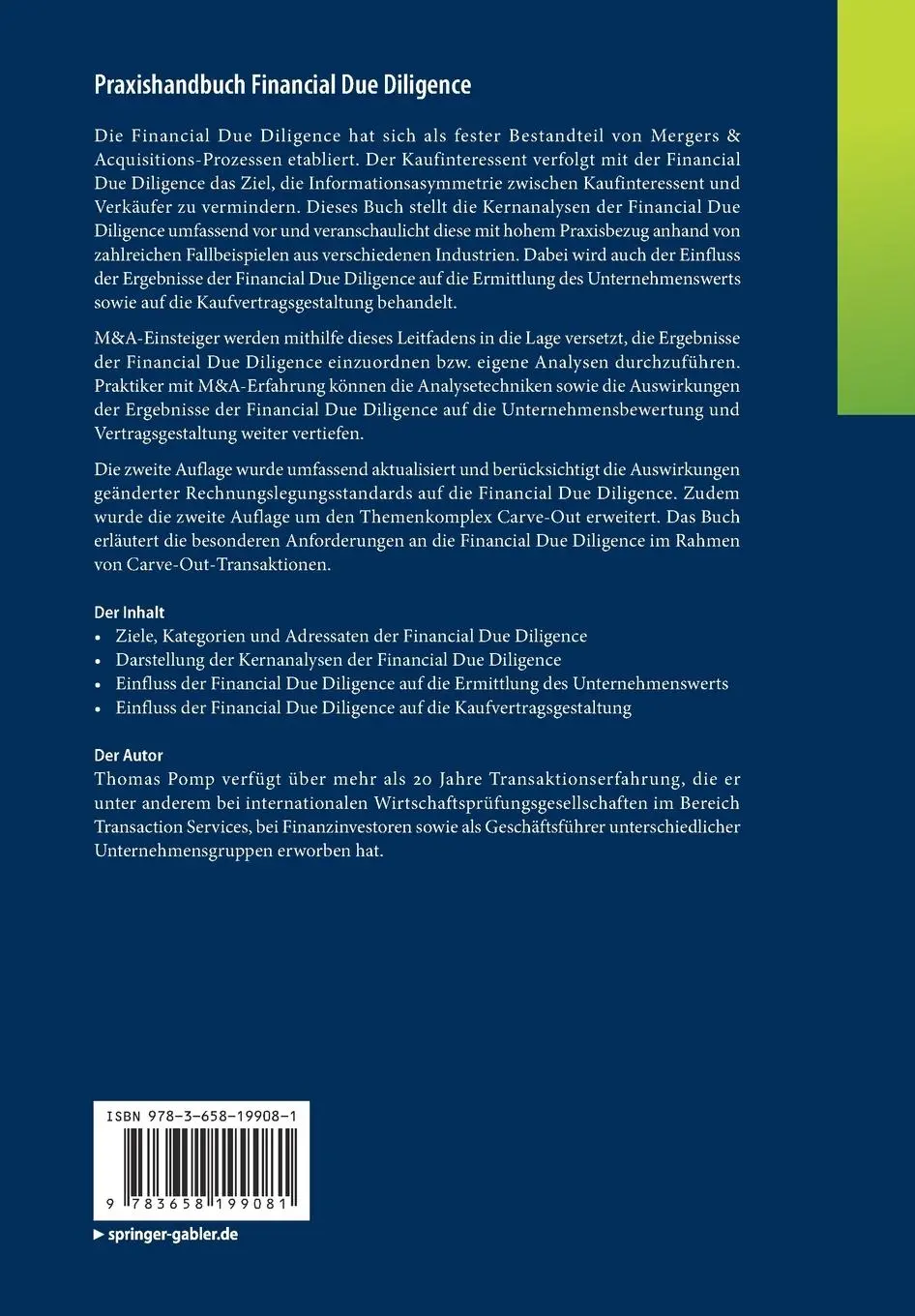 Rückseite: 9783658199081 | Praxishandbuch Financial Due Diligence | Thomas Pomp | Taschenbuch