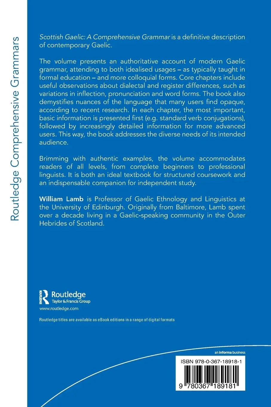 Rückseite: 9780367189181 | Scottish Gaelic | A Comprehensive Grammar | William Lamb | Taschenbuch