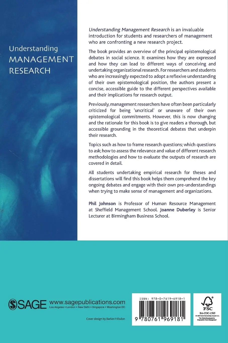 Rückseite: 9780761969181 | Understanding Management Research | An Introduction to Epistemology