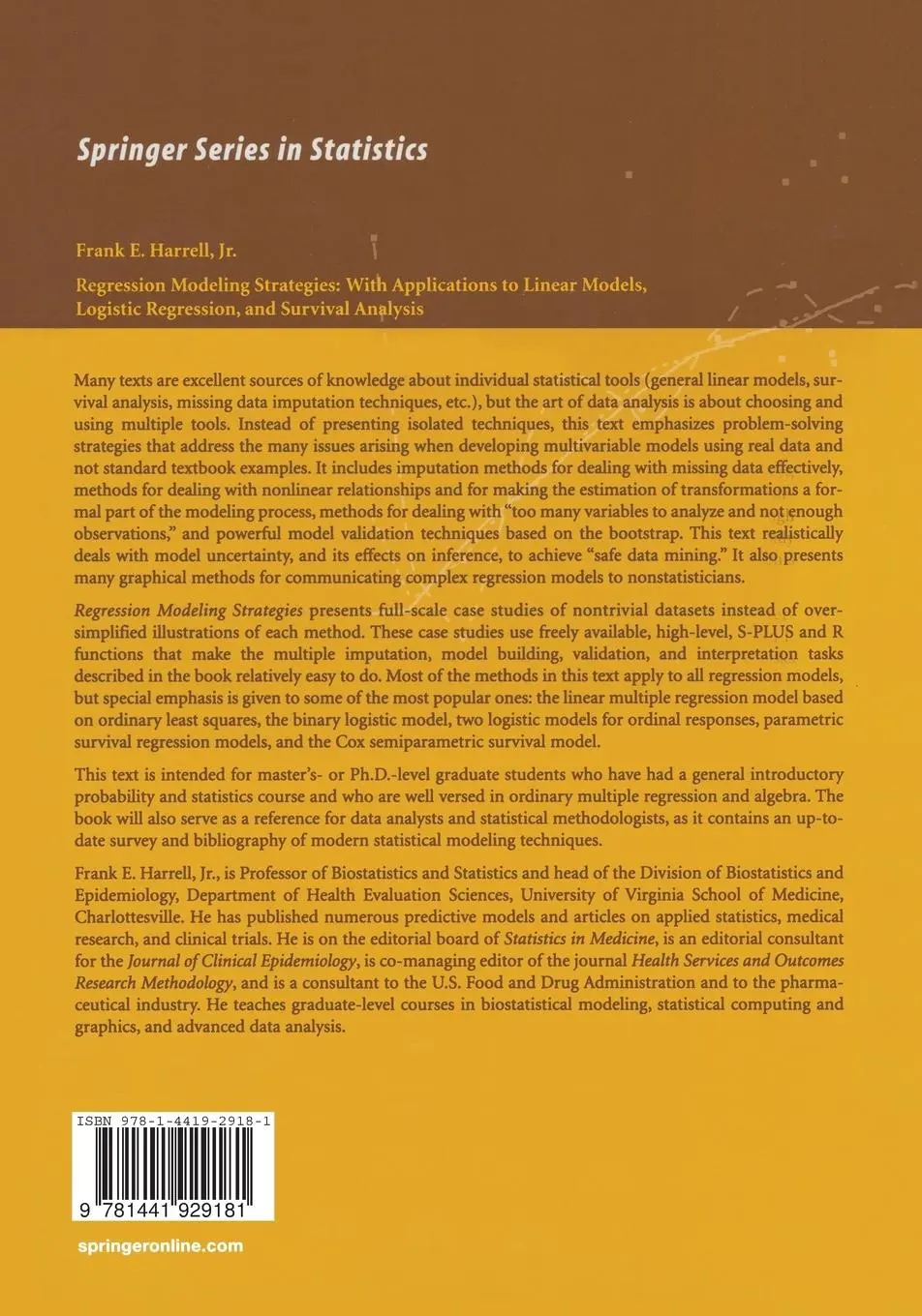 Rückseite: 9781441929181 | Regression Modeling Strategies | Frank E. Harrell | Taschenbuch | xxiv
