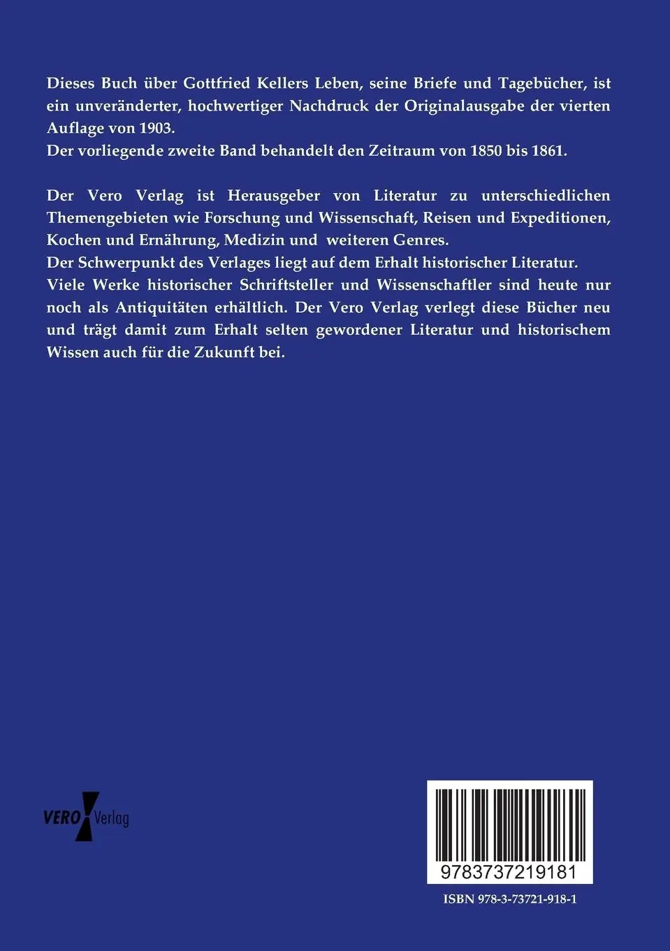 Rückseite: 9783737219181 | Gottfried Kellers Leben | Zweiter Band | Jacob Baechtold (u. a.)