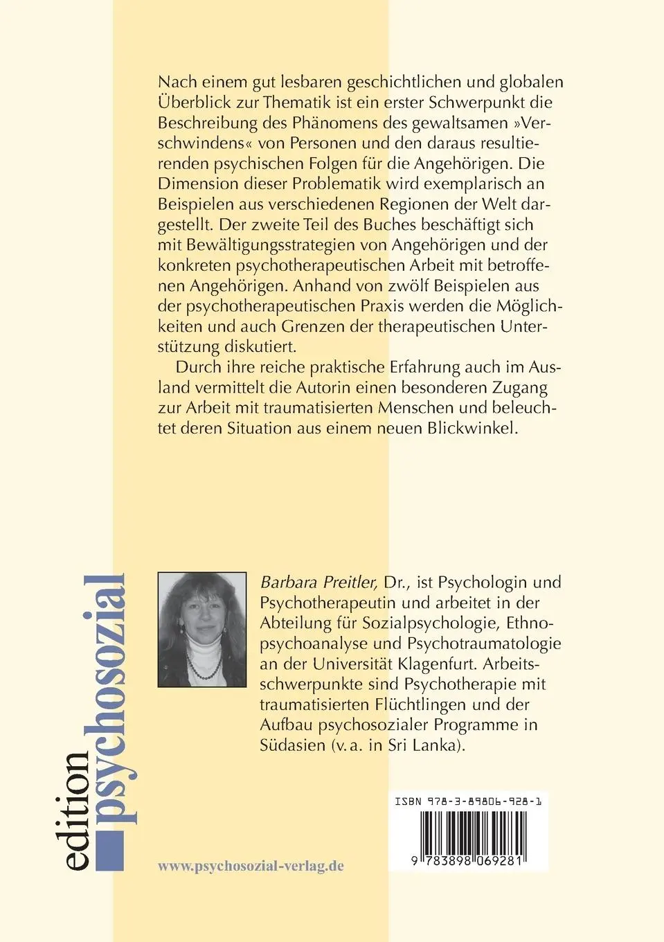 Rückseite: 9783898069281 | Ohne jede Spur ... | Barbara Preitler | Taschenbuch | 280 S. | Deutsch