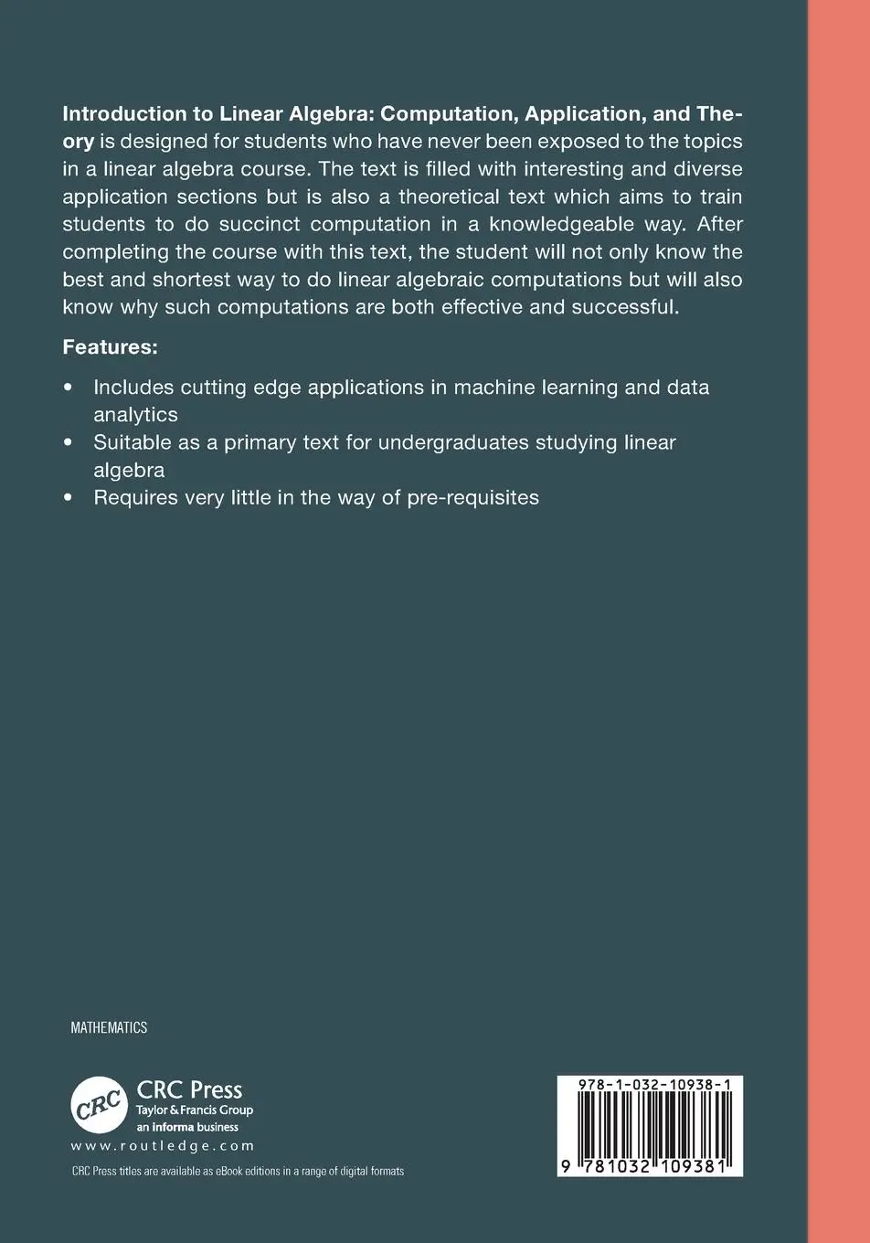 Rückseite: 9781032109381 | Introduction To Linear Algebra | Computation, Application, and Theory