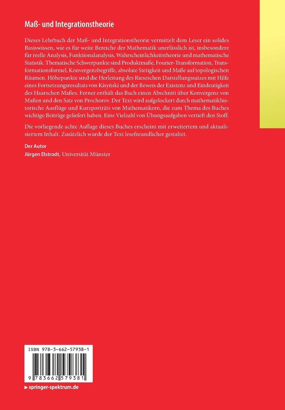 Rückseite: 9783662579381 | Maß- und Integrationstheorie | Jürgen Elstrodt | Taschenbuch | XX