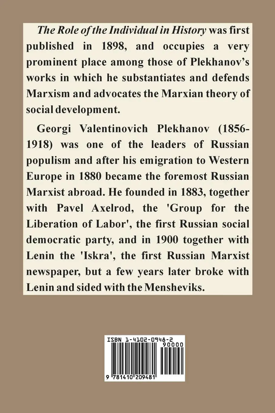 Rückseite: 9781410209481 | The Role of the Individual in History | Plekhanov | Taschenbuch | 2003