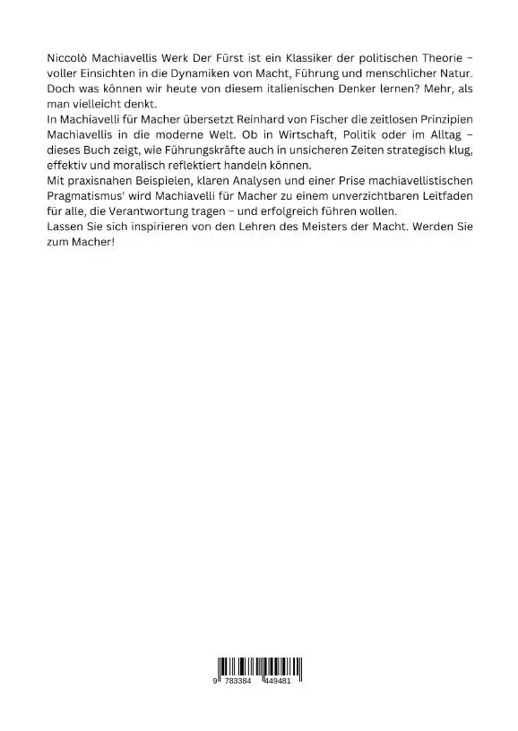 Rückseite: 9783384449481 | Machiavelli für Macher | Reinhard von Fischer | Buch | 284 S. | 2024