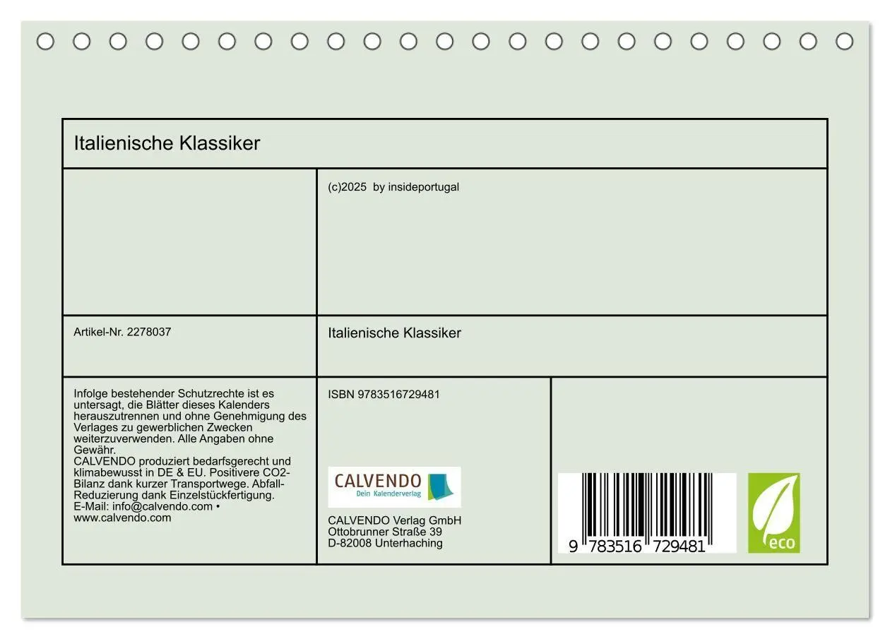 Bild: 9783516729481 | Italienische Klassiker (Tischkalender 2026 DIN A5 quer), CALVENDO...