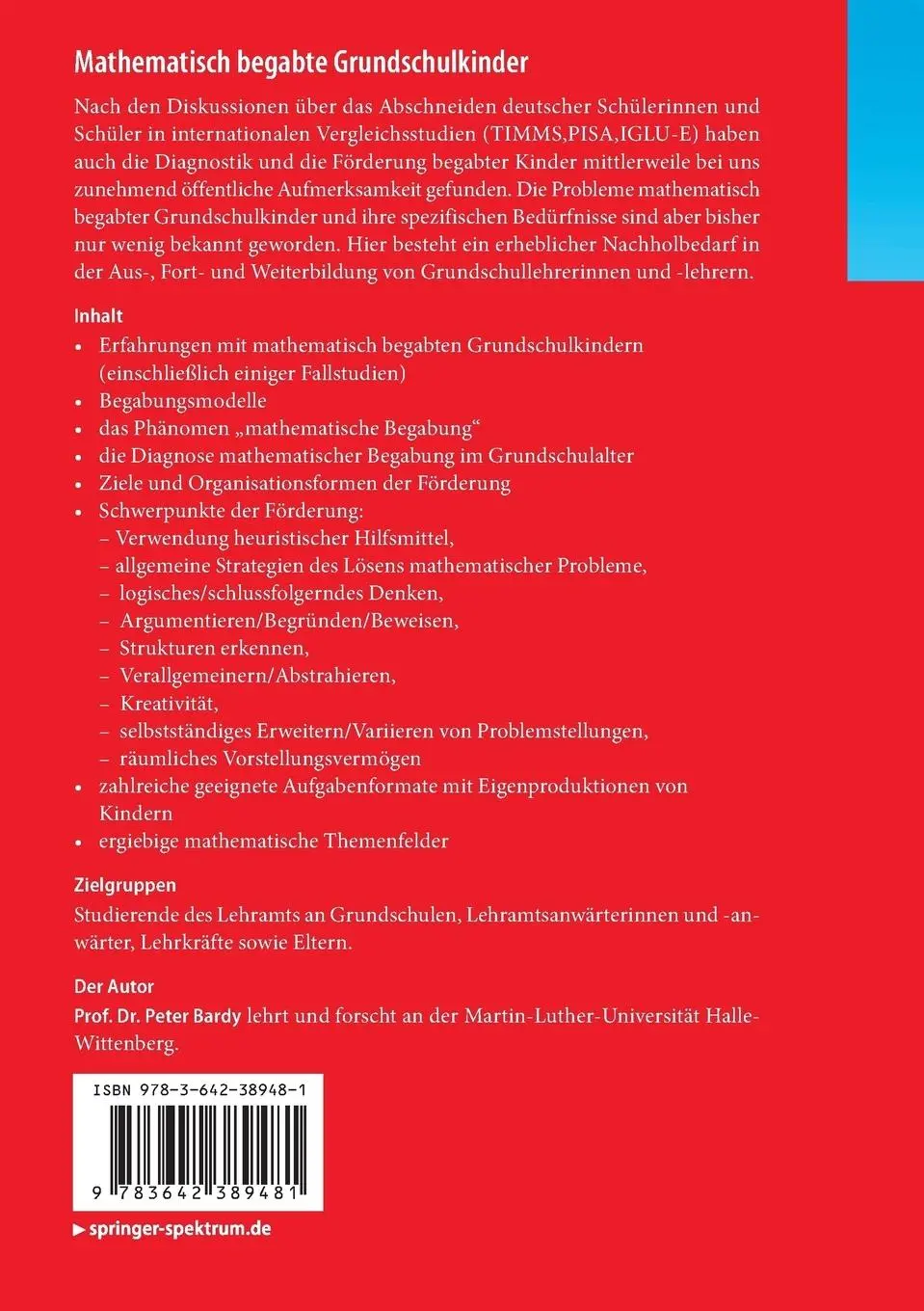 Rückseite: 9783642389481 | Mathematisch begabte Grundschulkinder | Diagnostik und Förderung | xiv