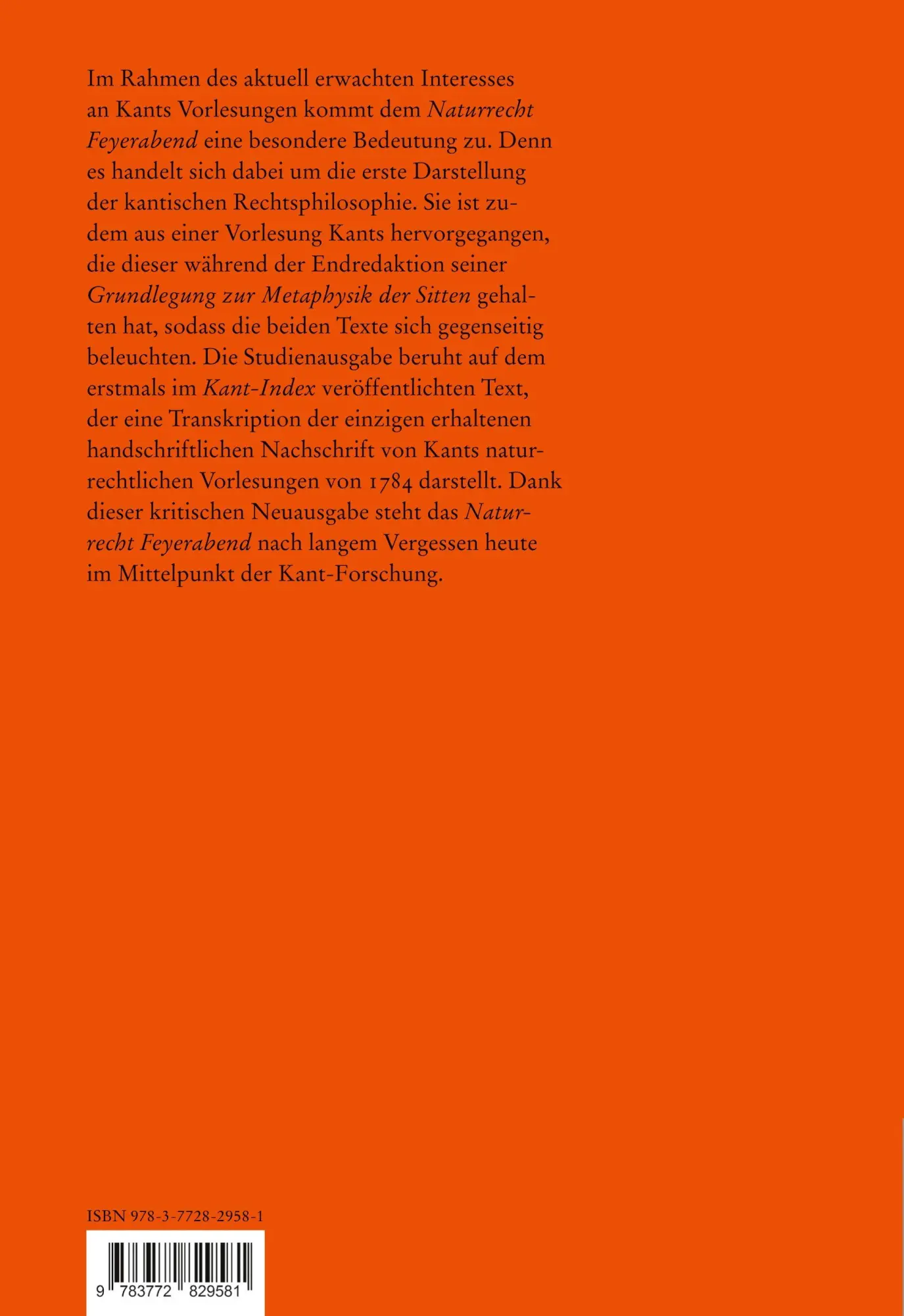 Rückseite: 9783772829581 | Immanuel Kant: Naturrecht Feyerabend | Gianluca Sadun Bordoni | Buch