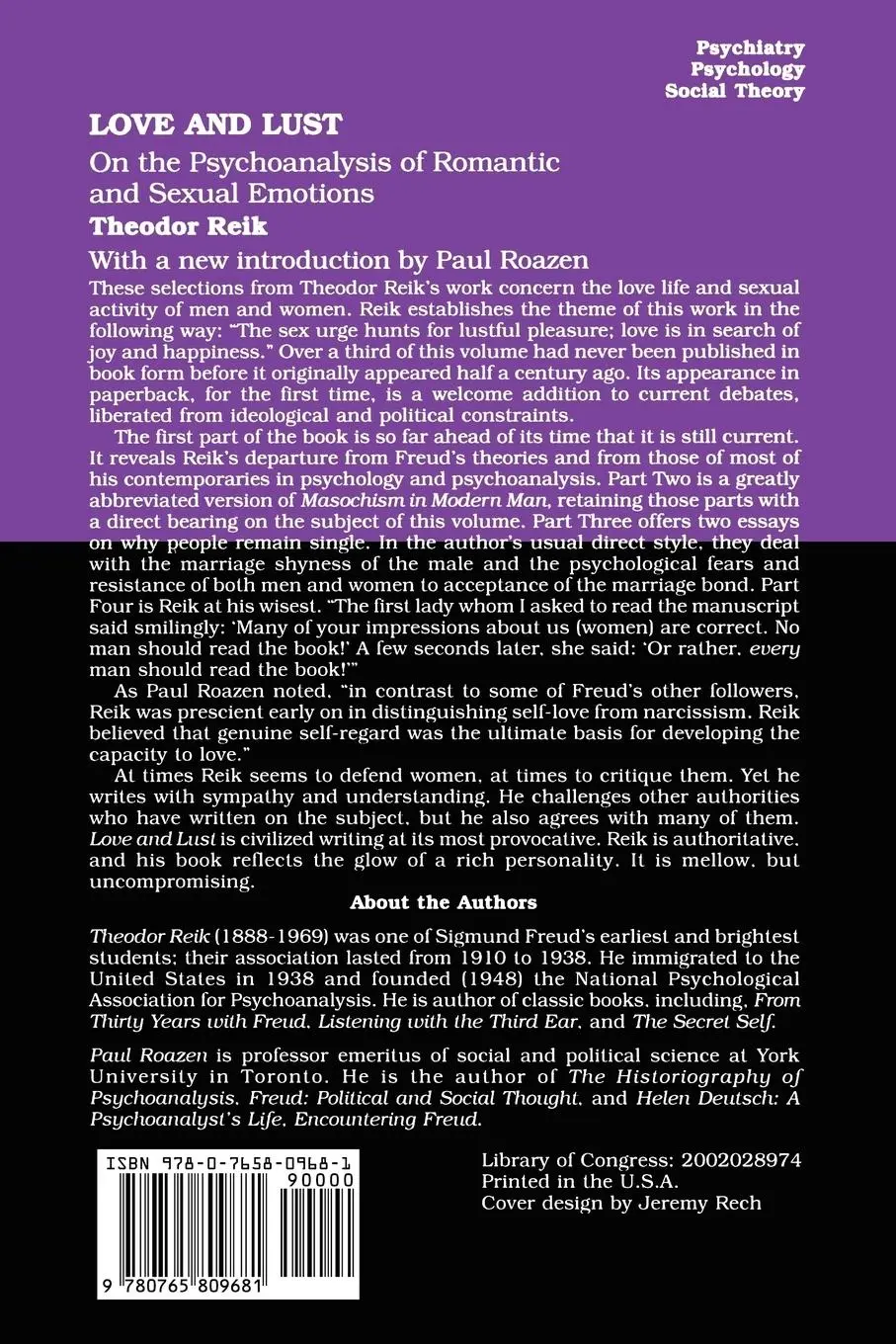 Rückseite: 9780765809681 | Love and Lust | On the Psychoanalysis of Romantic and Sexual Emotions