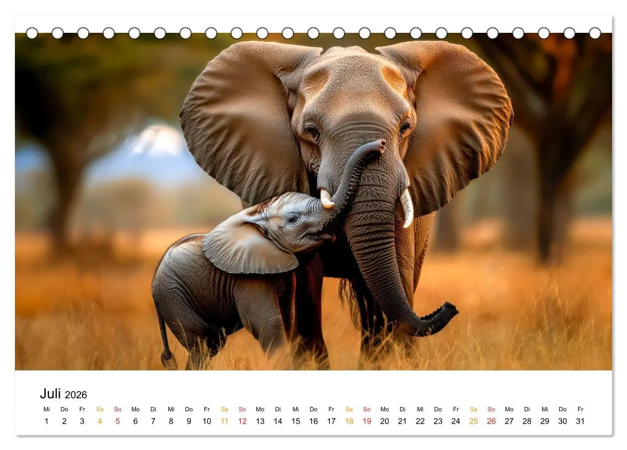 Bild: 9783457309681 | Elefanten - Riesen der Wildnis (Tischkalender 2026 DIN A5 quer),...