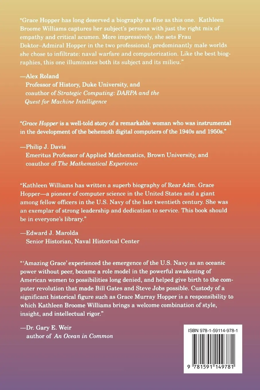 Rückseite: 9781591149781 | Grace Hopper | Admiral of the Cyber Sea | Kathleen Broome Williams