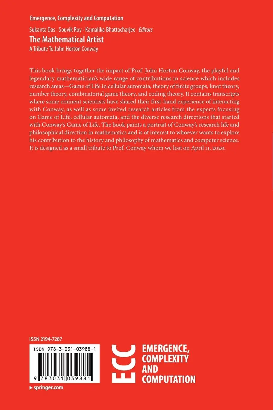 Rückseite: 9783031039881 | The Mathematical Artist | A Tribute To John Horton Conway | Buch