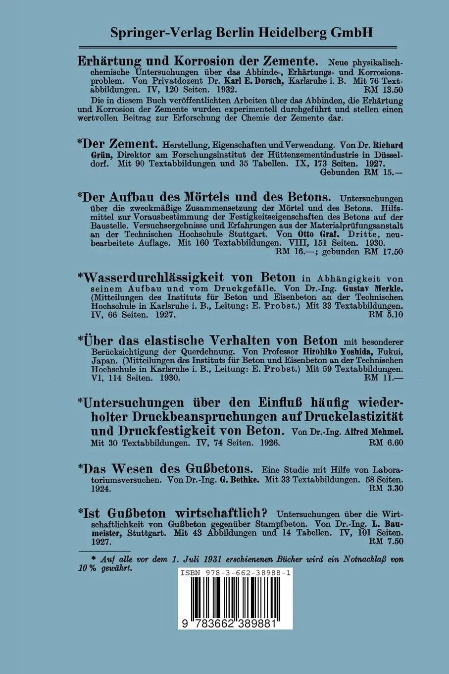 Rückseite: 9783662389881 | Chemie der Zemente | Chemie der hydraulischen Bindemittel | Dorsch | v