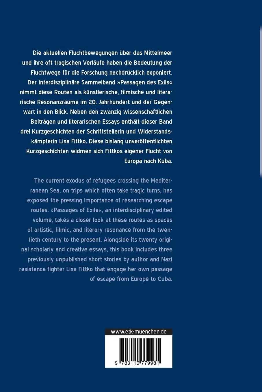 Rückseite: 9783110779981 | Passagen des Exils / Passages of Exile | Elisabeth Otto (u. a.) | Buch