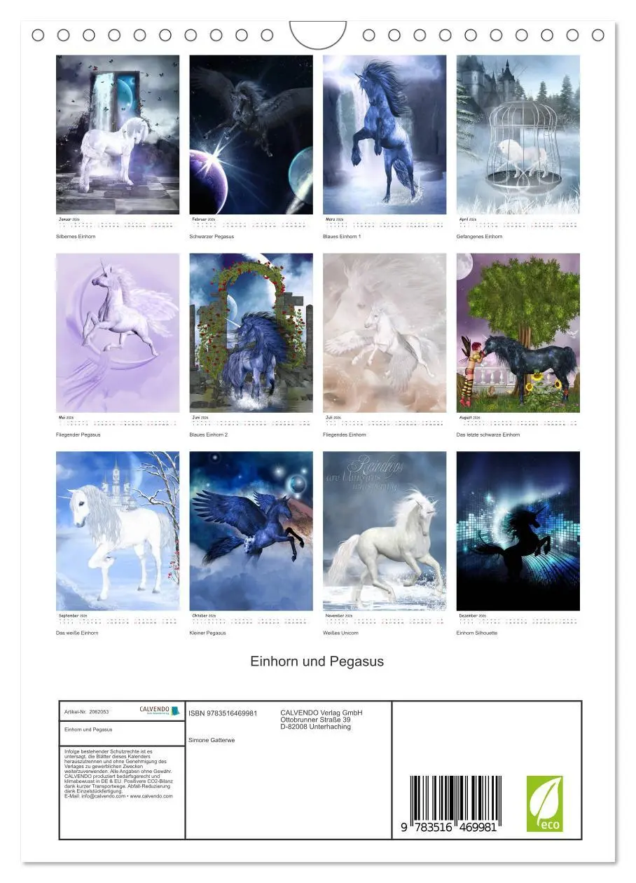 Bild: 9783516469981 | Einhorn und Pegasus (Wandkalender 2026 DIN A4 hoch), CALVENDO...