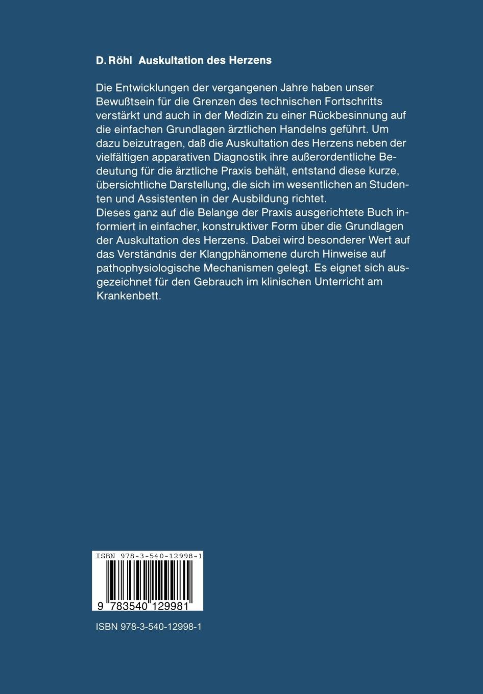 Rückseite: 9783540129981 | Auskultation des Herzens | Detlef Röhl | Taschenbuch | viii | Deutsch