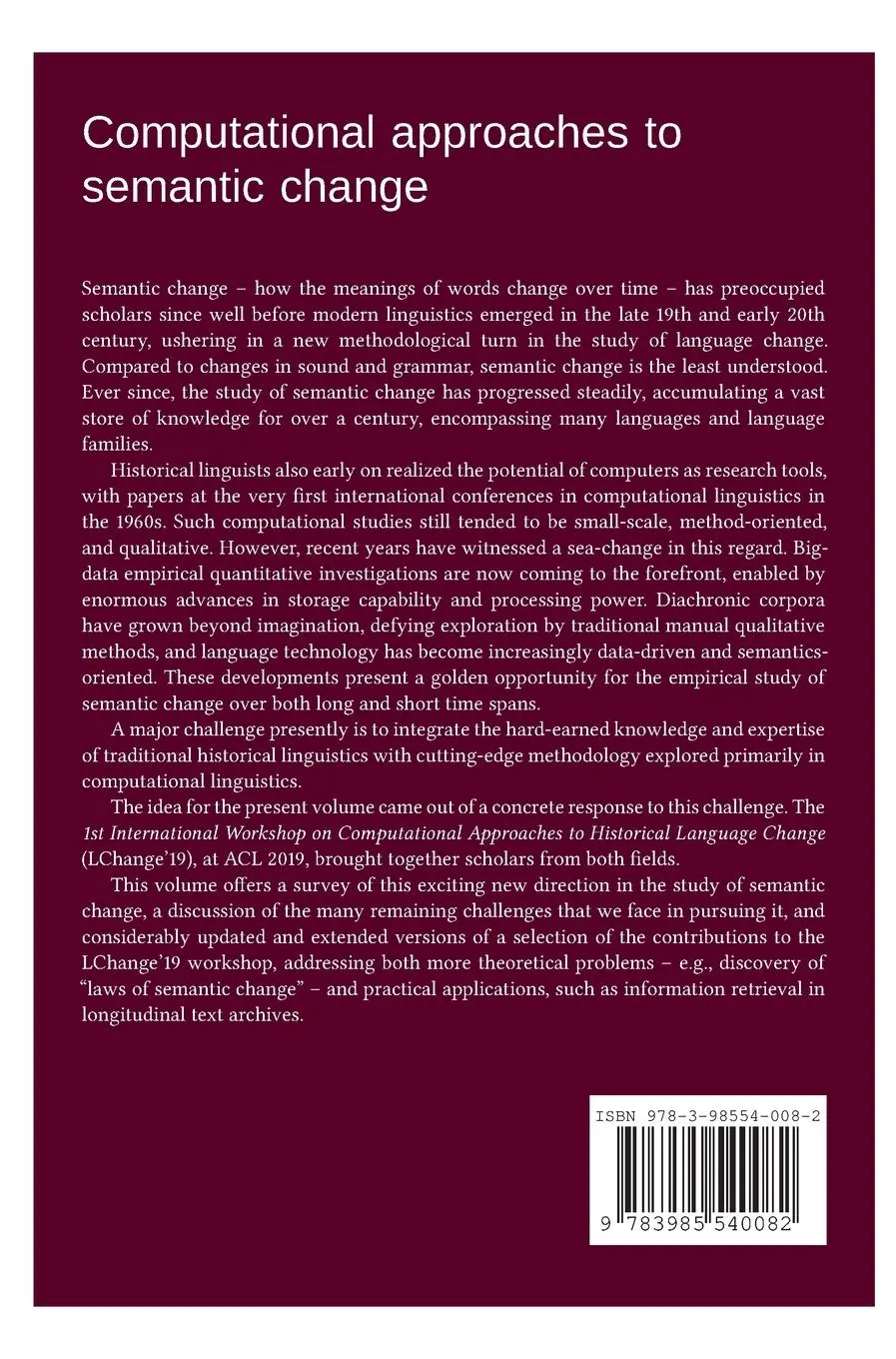 Rückseite: 9783985540082 | Computational approaches to semantic change | Nina Tahmasebi (u. a.)