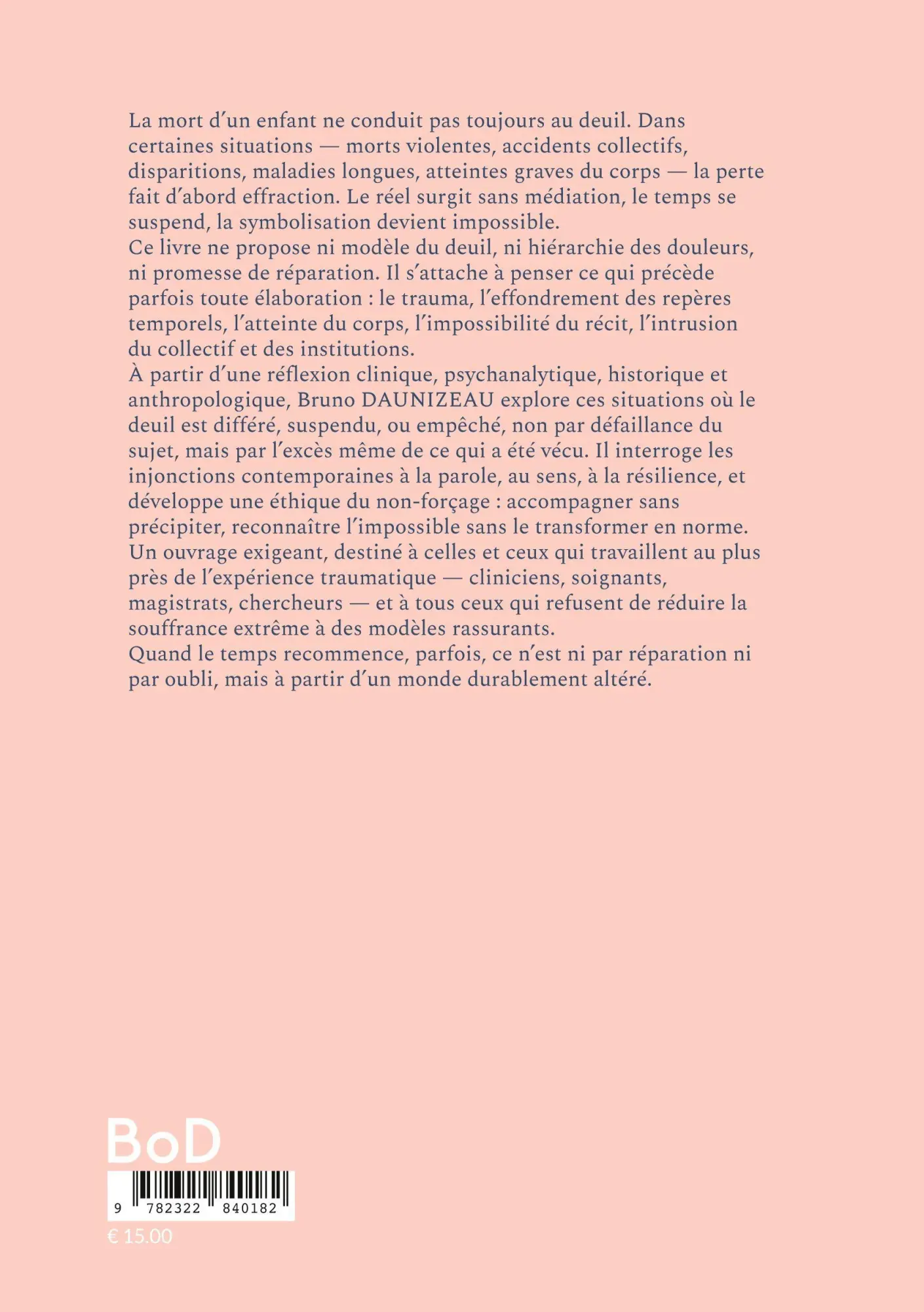 Rückseite: 9782322840182 | Quand la mort empêche le deuil | Bruno Daunizeau | Taschenbuch | 2026